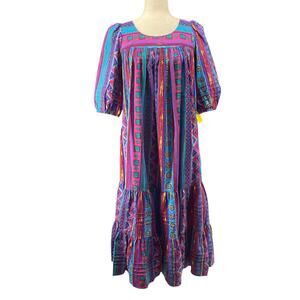 Vtg 80s 90s Two Potato Laguna Beach Artsy Midi Muumuu Dress Womens XS Cotton NOS